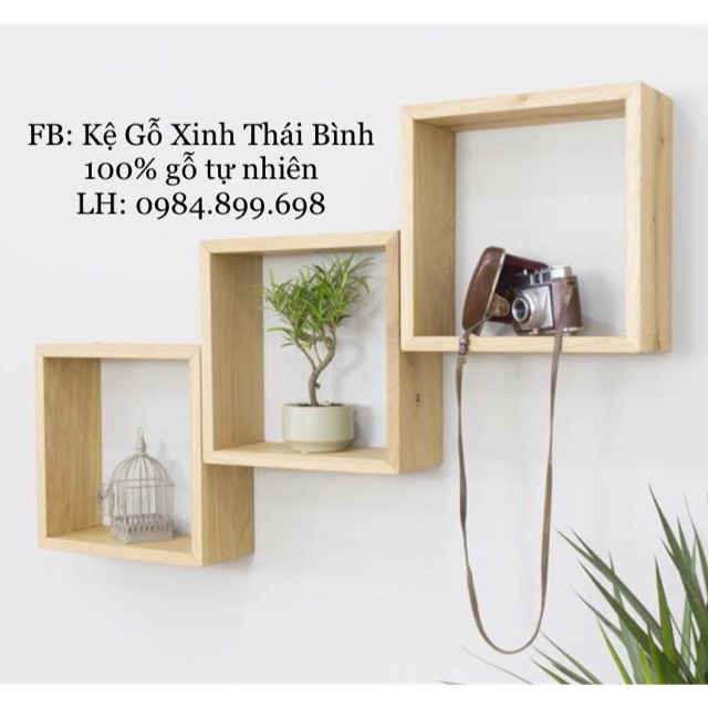 Kệ gỗ treo tường- kệ trang trí bộ 3 ô vuông | Shopee Việt Nam