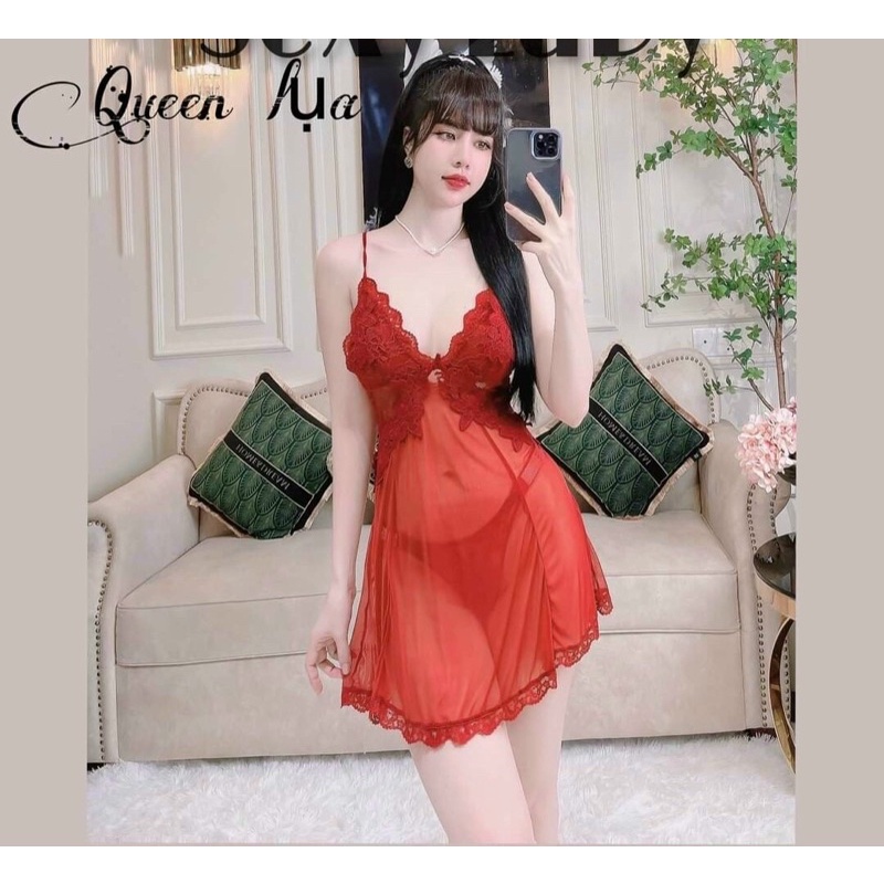 Váy ngủ lụa hai dây voan hoa phối ren cao cấp Váy mặc nhà sexy quyến rũ sang chảnh
