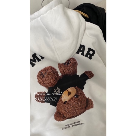 Áo Hoodie Nỉ Bông Gấu Ngược Mikenbearr Mũ Hai Lớp Rộng Dày Dặn Kiểu Dáng Ulzzang Phong Cách Hàn Quốc