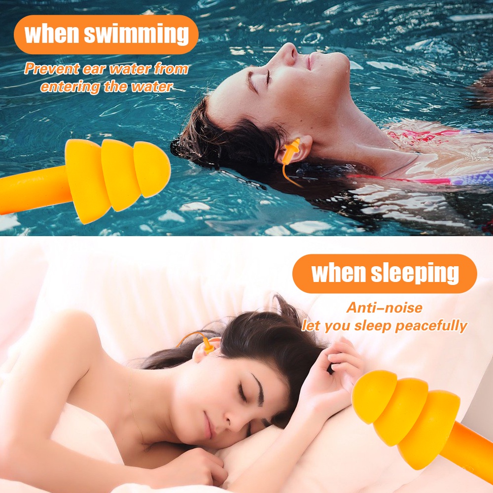 1 Cặp Nút Bịt Tai Bằng Silicone Chống Ồn Chống Thấm Nước Có Dây Và Nút Bịt Tai Có Thể Tái Sử Dụng Khi Đi Bơi