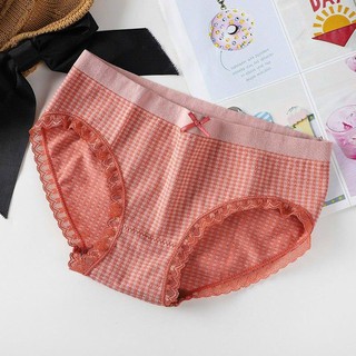 Quần Lót Cotton Phối Kẻ Caro Viền Ren Siêu Mềm Mã 555