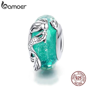Hạt cườm Bamoer hình tiên cá màu xanh lam làm vòng tay trang sức