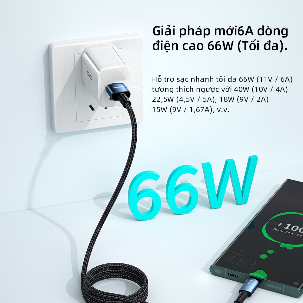 Ảnh Cáp sạc nhanh Essager 66W 6A USB to Type-C cho Huawei OPPO VIVO 2