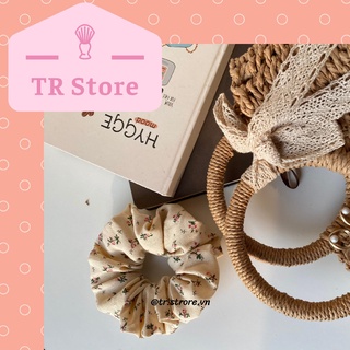 Scrunchies hoạ tiết hoa nhí và ren phồng lớn cột tóc XL