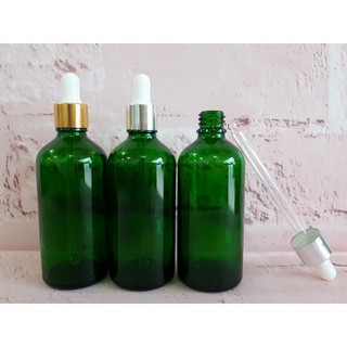 Chai Tinh Dầu 100ml Nắp Bóp Giọt Thủy Tinh Khoen Vàng hoặc Bạc Thân Nhiều Màu