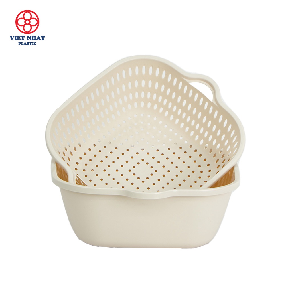 Bộ Thau Rổ Vuông 6 Món Việt Nhật, Bộ rổ kèm chậu hứng nước rửa rau củ đựng hoa quả trái cây3288+3289+3290