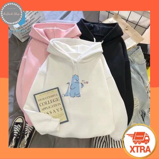 Áo hoodie nam nữ unisex chất nỉ bông tàu 2 lớp dày dặn in hình khủng long bắn tim - Áo sweater nam nữ Unisex