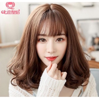 Tóc giả nguyên đầu ngang vai xoăn mái bằng Hamin