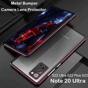 Ốp Lưng Kim Loại Ốp Lưng Điện Thoại Samsung Galaxy S24 S23 S22 Ultra Note 20 Khung Nhôm S22 Plus Chống Sốc 3D Ống Kính Máy Ảnh Bảo Vệ