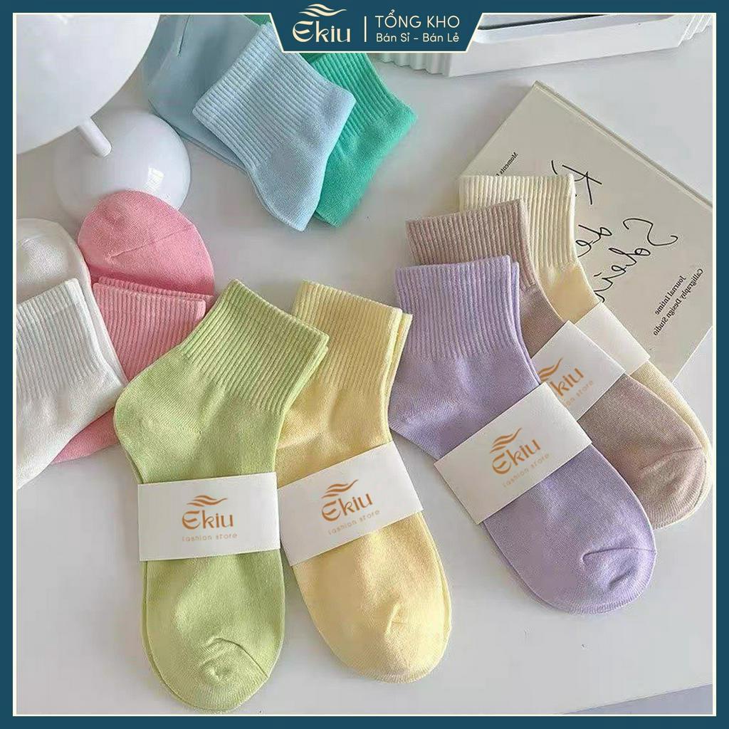 Tất nữ cổ trung chất liệu cotton co giãn 4 chiều, phong cách Hàn Quốc Basic - Ekiu Shop