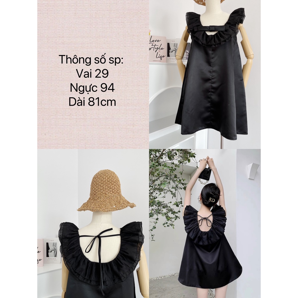 ĐẦM ĐEN XÒE CỔ BÈO BỒNG BỀNH ĐÍNH NƠ CỔ XINH XẮN - ELLY DRESS