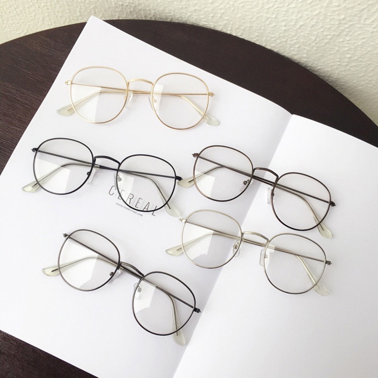Kính mắt cận nam nữ mắt kính không độ gọng tròn chống tia UV phong cách Ulzzang đẹp sang trọng giá rẻ HANASO 064