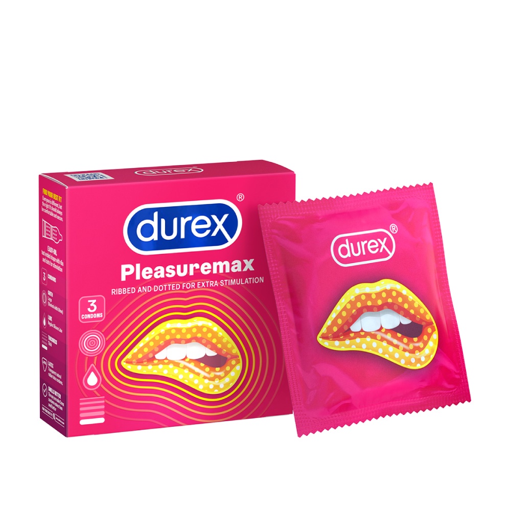 Ảnh Durex Pleasuremax gân gai tăng khoái cảm, size 56mm, hộp 3 bao 1