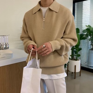 H Nửa Dây Kéo Áo Len Nam Thu Đông Phong Cách Nhật Bản Retro Cao Cấp Lười Phong Cách Ve Áo Áo Len Rời Áo Len Thường Ngày