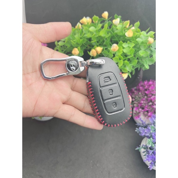 Bao da bò chìa khoá xe ô tô HUYNDAI kona, accent, elantra 3 nút thông minh