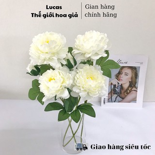 Combo 10 cành hoa giả - Hoa mẫu đơn Lucas 70cm trang trí đẹp, giống thật