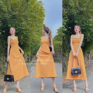đầm vàng maxi nơ lưng