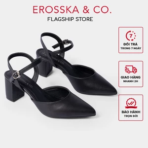 Erosska - Giày cao gót thời trang mũi nhọn phối dây hở gót cao 5cm màu đen ver 2 _ EK001