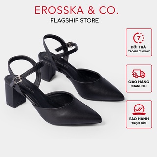 Erosska - Giày cao gót thời trang mũi nhọn phối dây hở gót cao 5cm màu đen ver 2 _ EK001