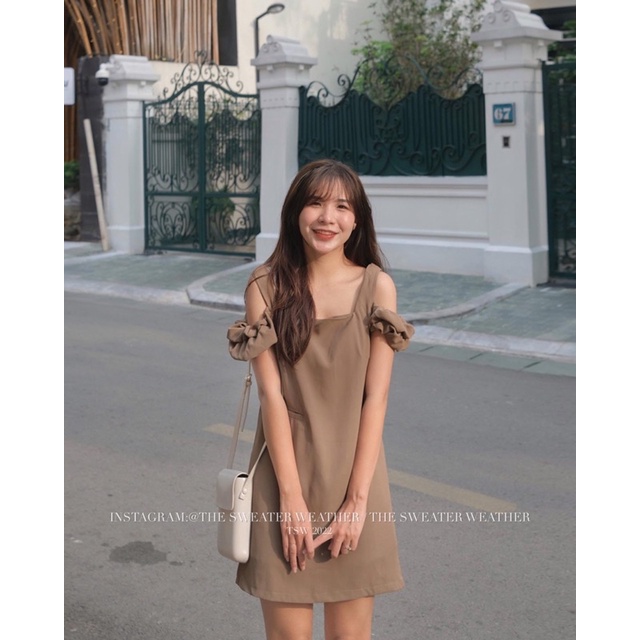 Váy tuyết mưa khoét vai tay chun the.sweaterweather TSW (ảnh thật)