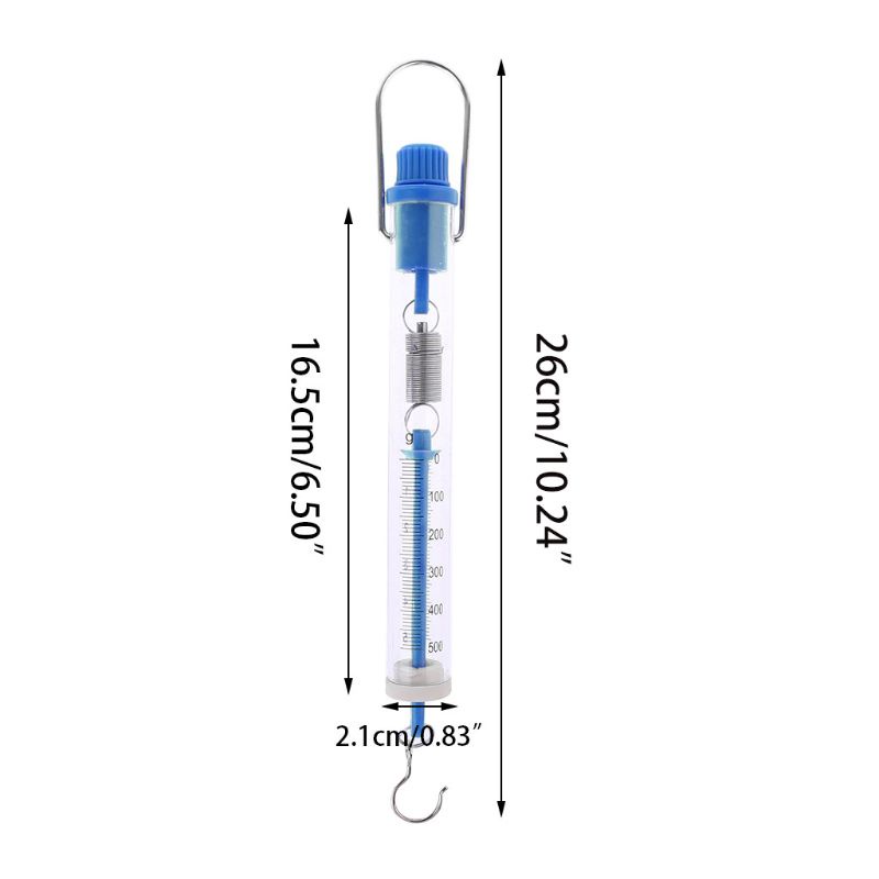 Kellnny Blue 500g 5N Cân lò xo treo Đồng hồ đo hình ống bằng nhựa trong suốt cho khoa học