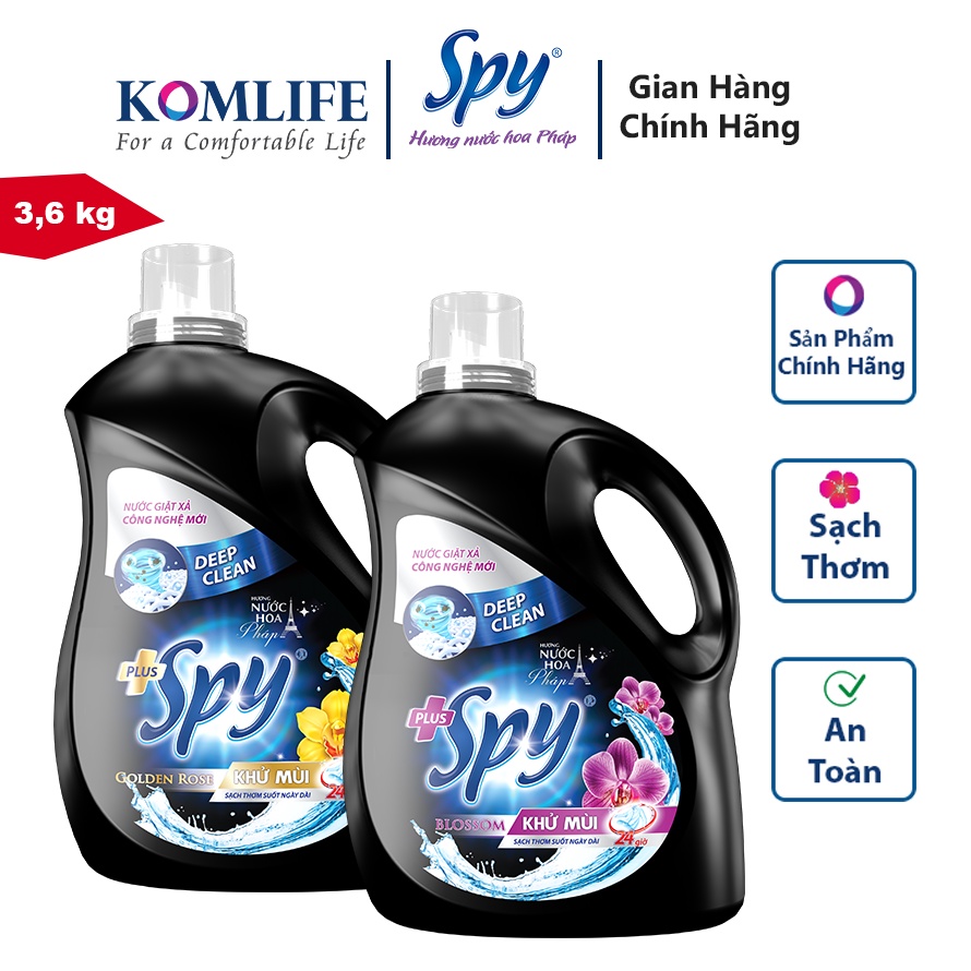 Nước giặt xả SPY Deep Clean Plus 3,6 kg khử mùi diệt khuẩn, sạch sâu, thơm lâu giúp làm mềm vải