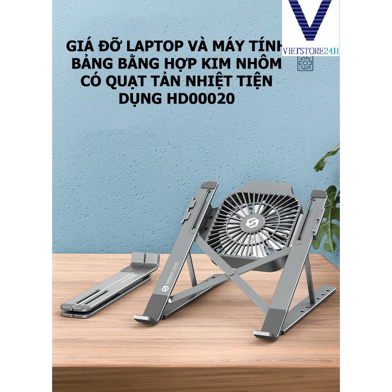 Giá đỡ laptop và máy tính bảng bằng hợp kim nhôm có quạt tản nhiệt tiện ...
