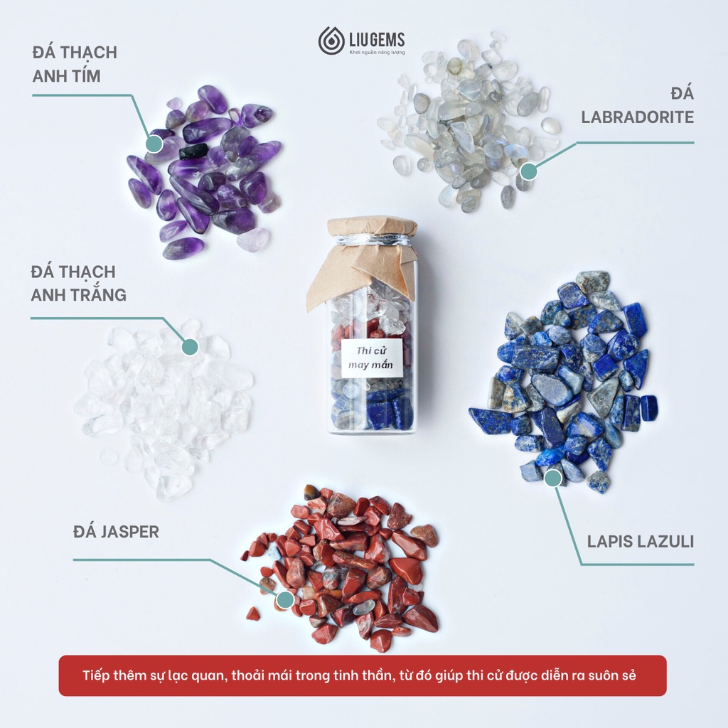 Đá Thanh Tẩy Đựng Hũ Năng Lượng Phong Thuỷ Liugems, Mix Thảo Mộc, Muối Hồng Himalaya PK02