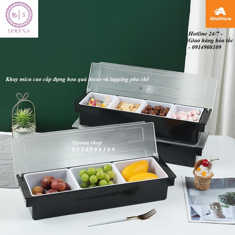 Khay mica cao cấp đựng hoa quả decor và topping pha chế 3 ngăn - 4 ngăn ...