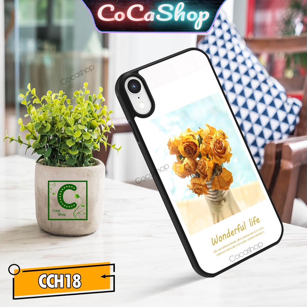 Ốp iPhone mặt kính cường lực - Hoa tình yêu ấm áp thủy chung - 6/6plus/6s/6splus/7/7plus/8/8plus/x/.....