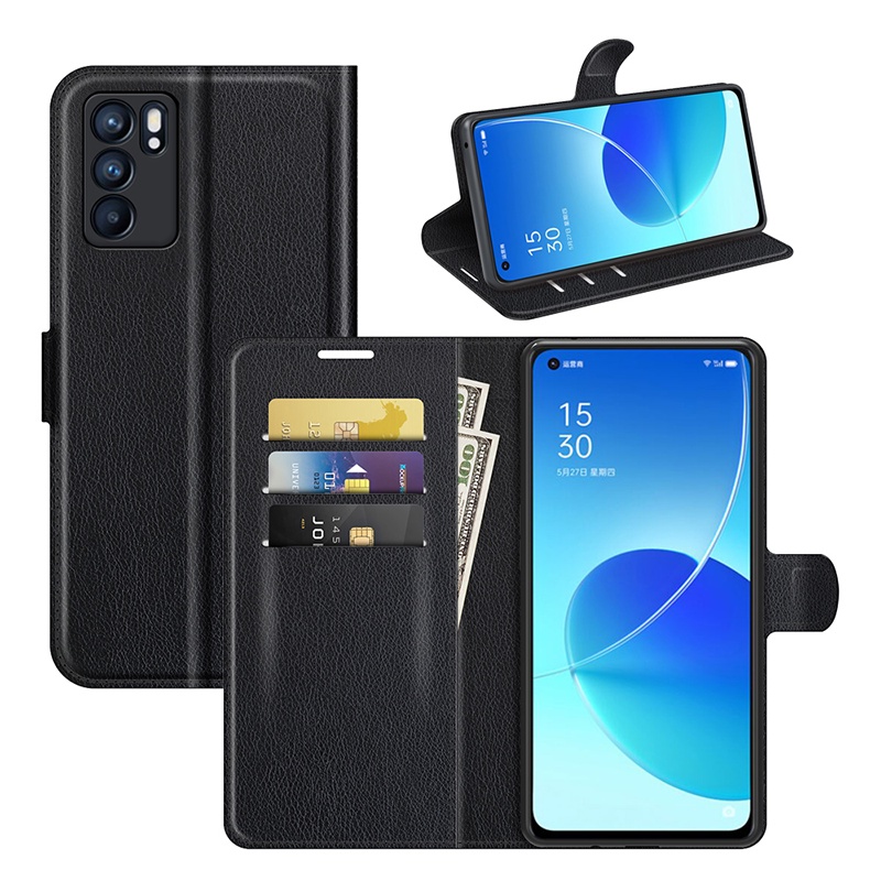 Oppo A60 4G Reno11 F 5GOPPO Reno6 Z 5G Reno 6 Pro 6Z 5 Pro 4 Pro 4Z Ốp Điện Thoại Ví Flip Case Litchi Grain Da PU Chống Trầy Xước Đứng Vỏ Reno5