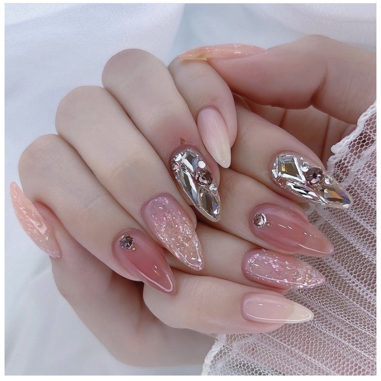 Set đá chân bằng nail size nhỏ bé hoặc size to lớn trắng AB chân vàng trang trí móng ANGELICA SDM SMN