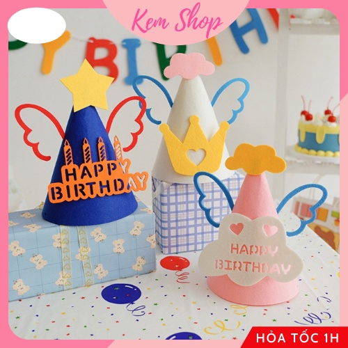 Mũ sinh nhật vải dạ 3D, mũ Happy Birthday dễ thương nhiều mẫu - Kemshop K316