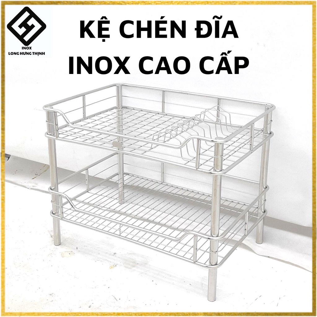Kệ chén đĩa INOX cao cấp 2 tầng(40x60, 40x50) có sóng đĩa, kệ nhà bếp ...