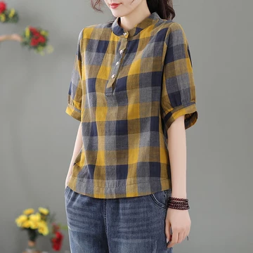 Áo Sơ Mi Cotton Nguyên Chất Kẻ Sọc Áo Sơ Mi Giữa Tay Nữ Nửa Tay Áo Sơ Mi Nữ 2021 Thời Trang Phù Hợp Với Áo Sơ Mi Nữ Rời Áo Sơ Mi Size Lớn Áo Sơ Mi Bé Gái