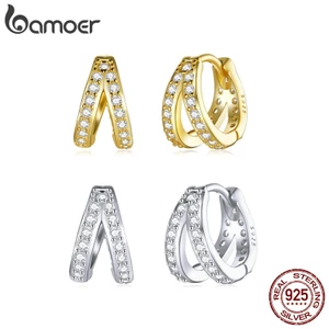 Bông tai Bamoer SCE1187 bạc Sterling 925 đính đá Zircon pha lê phong cách hiện đại không gây dị ứng cho nữ