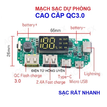 Mạch sạc dự phòng Sịn - Nhiều cổng SẠC NHANH. Có LCD hiển thị, Mạch không giới hạn số lượng pin -DIY Sạc dự phòng