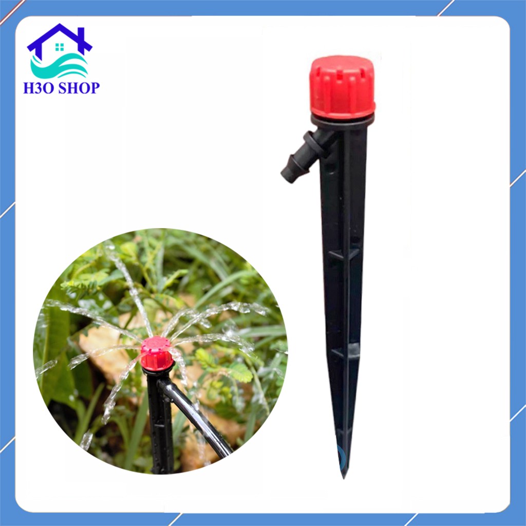 10 [ 10 cái ]Béc tưới nhỏ giọt 8 tia que cắm liền loại tốt, đầu tưới nhỏ giọt điều chỉnh lưu lượng nước và bán kính