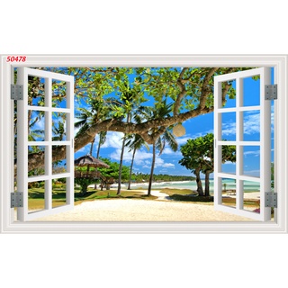 Tranh dán tường 3D khung cửa sổ thiên nhiên trong lành