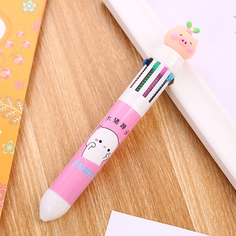 3 Bút Bi 10 Ngòi Heo Xinh Mọc Đồ Trên Đầu