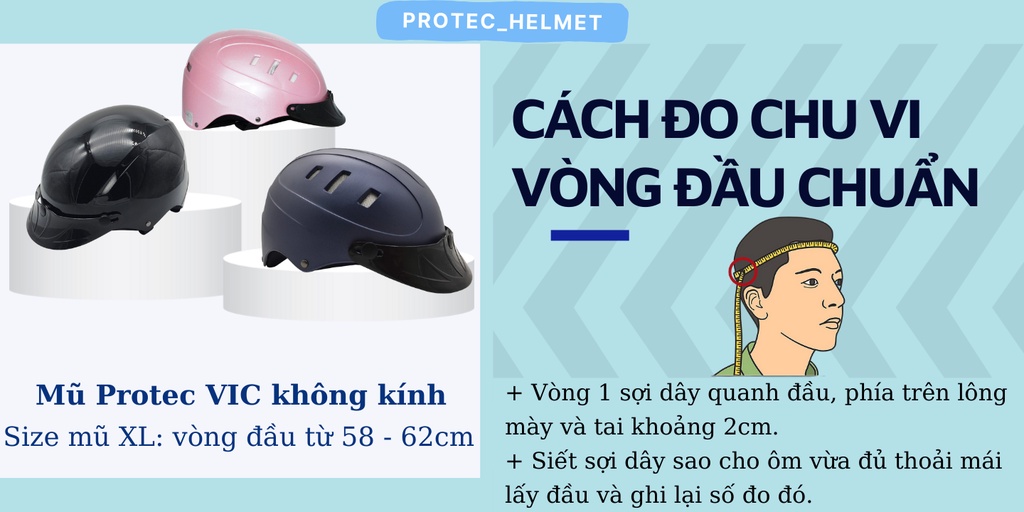 Mô tả Mũ bảo hiểm nửa đầu không kính Protec VIC, thời trang, an toàn, chắc chắn, êm nhẹ cho người đội - 2