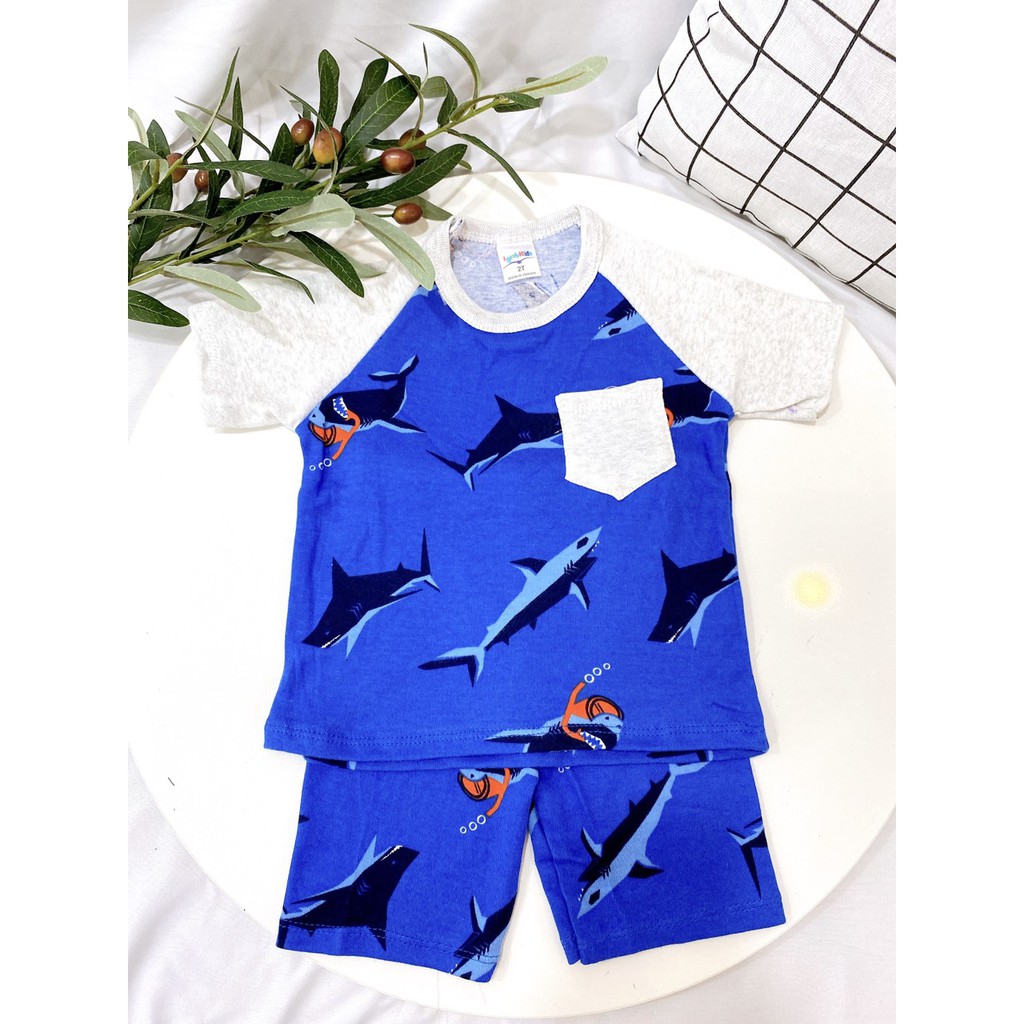 Bộ Cộc Tay Phối Túi Cotton 100 % Thoáng Mát In Nhiều Họa Tiết Siêu Xinh Cho Bé Trai (10-20kg)