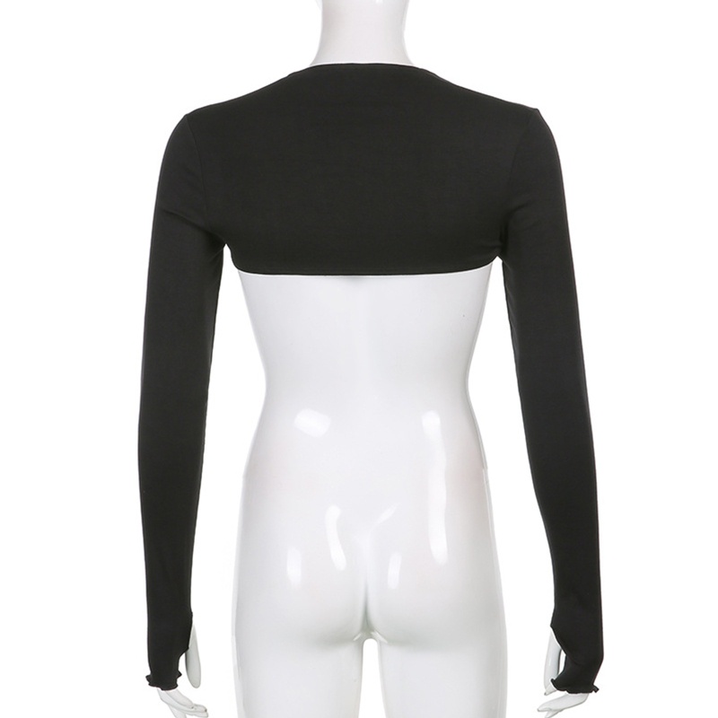 Women Thumbhole Long Sleeve Shrug Solid Color Open Front Slim Cropped Cardigan