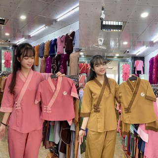 Tim 3Nút Nữ Bé Gái # Nữ Top Áo Women Kem Dress Đồ Lam