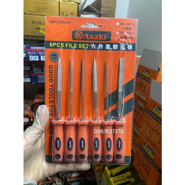 Bộ 6 dũa mài kim loại hợp kim đa năng chính hãng Asaki 5x180mm ,AK-3903, 4x160mm, AK-3902, 3x140mm AK-3898