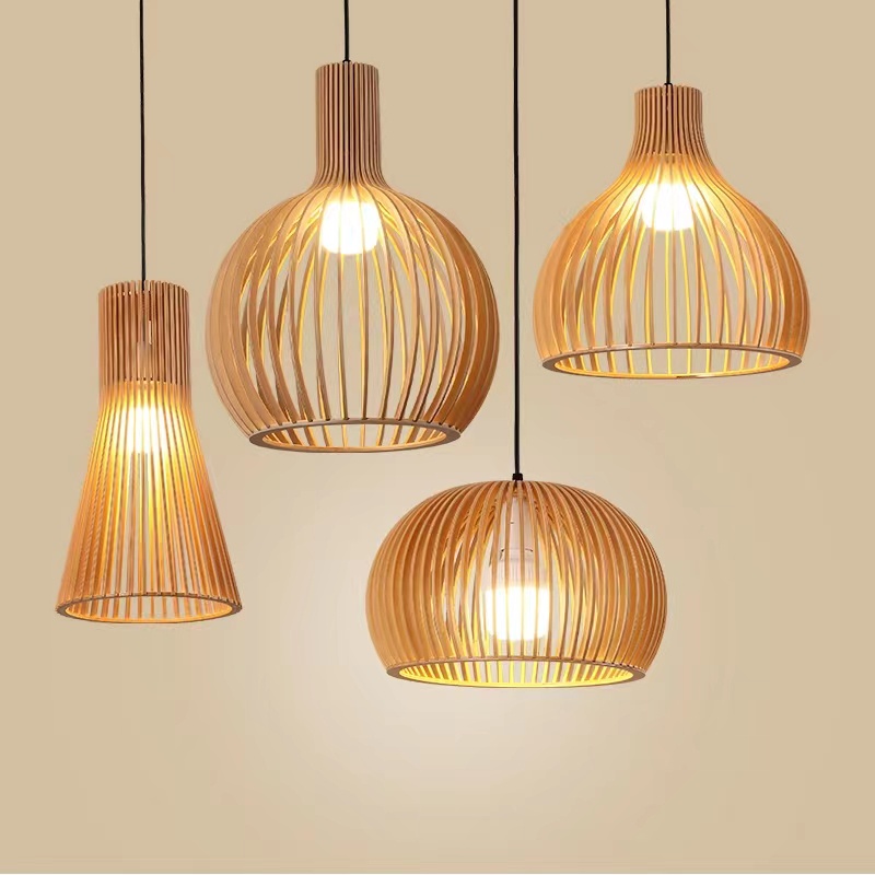 Đèn trần tre Tấm che đèn bằng gỗ Mặt dây chuyền Đèn lồng Nhật Bản Nhà hàng Thanh quầy đèn chùm