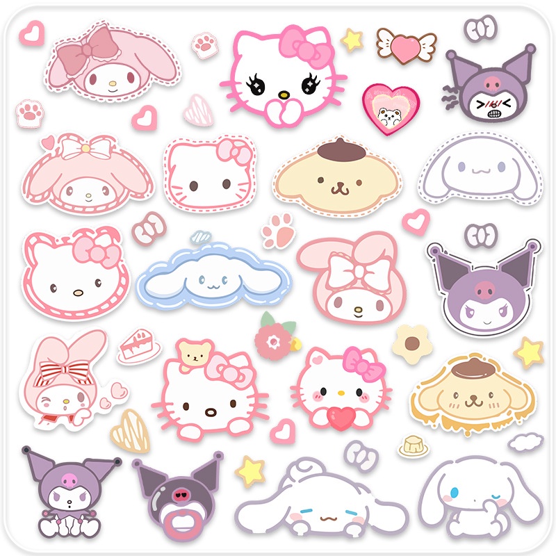 HL Kuromi Sanrio hoạt hình dán chống nước trang trí xe máy, điện thoại, Kitty, chó tai lớn