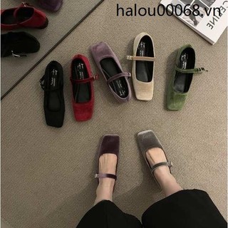 Giày Búp Bê Mary Jane Đế Bằng Phối Nhung Phong Cách Thời Trang Xuân Thu 2023 Mới