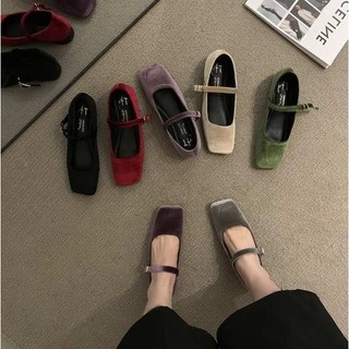 Giày Búp Bê Mary Jane Đế Bằng Phối Nhung Phong Cách Thời Trang Xuân Thu 2023 Mới