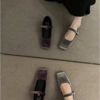 Giày Búp Bê Mary Jane Đế Bằng Phối Nhung Phong Cách Thời Trang Xuân Thu 2023 Mới